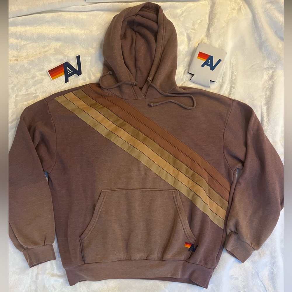 - NWT Aviator Nation Relaxed Cross Stripe Pullover Hoodie Faded Mocha Medium